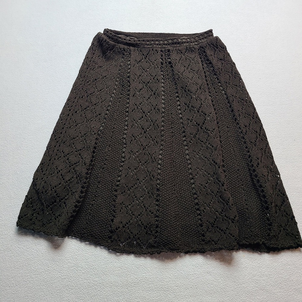 LOFT Crochet Skirt Women 00P Brown Excellent A-Line Lined Ramie Knit Boho